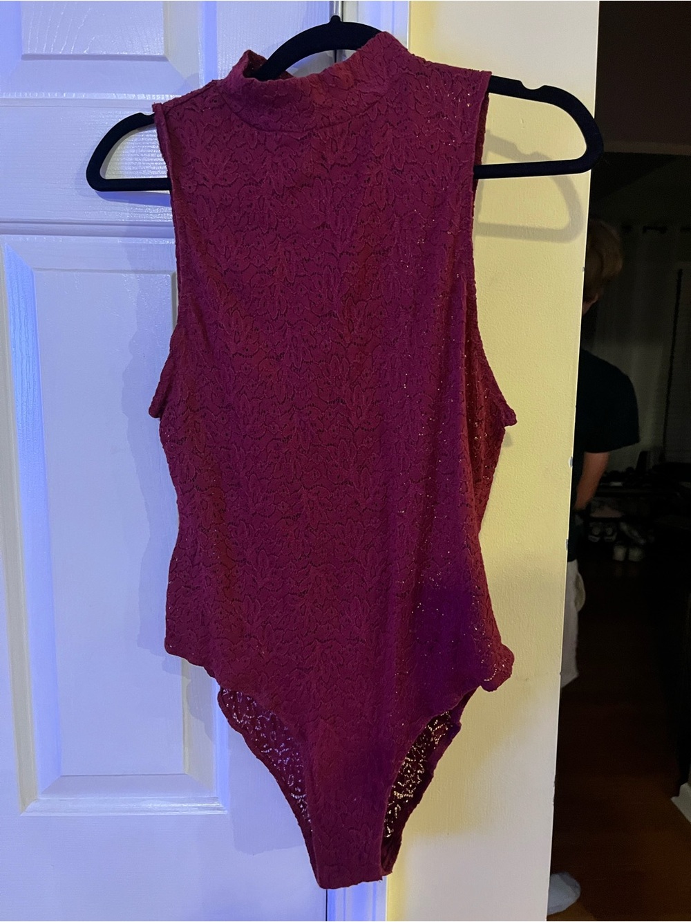 Free People Sleeveless Lace High-Neck Bodysuit in Wine